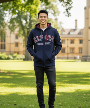 Navy Oxford University Zipped Hoodie (Maroon Text)