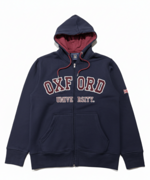 Navy Oxford University Zipped Hoodie (Maroon Text)