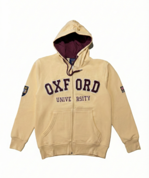 Vanilla Oxford University Zipped Hoodie (Maroon Text)