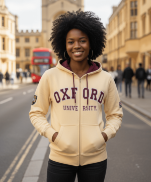 Vanilla Oxford University Zipped Hoodie (Maroon Text)
