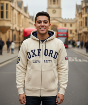Vanilla Oxford University Zipped Hoodie (Navy text)
